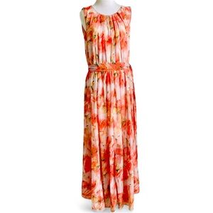 ALEXA B Floral Maxi Shimmery Orange Lightweight Maxi Dress Sleeveless Size 12P